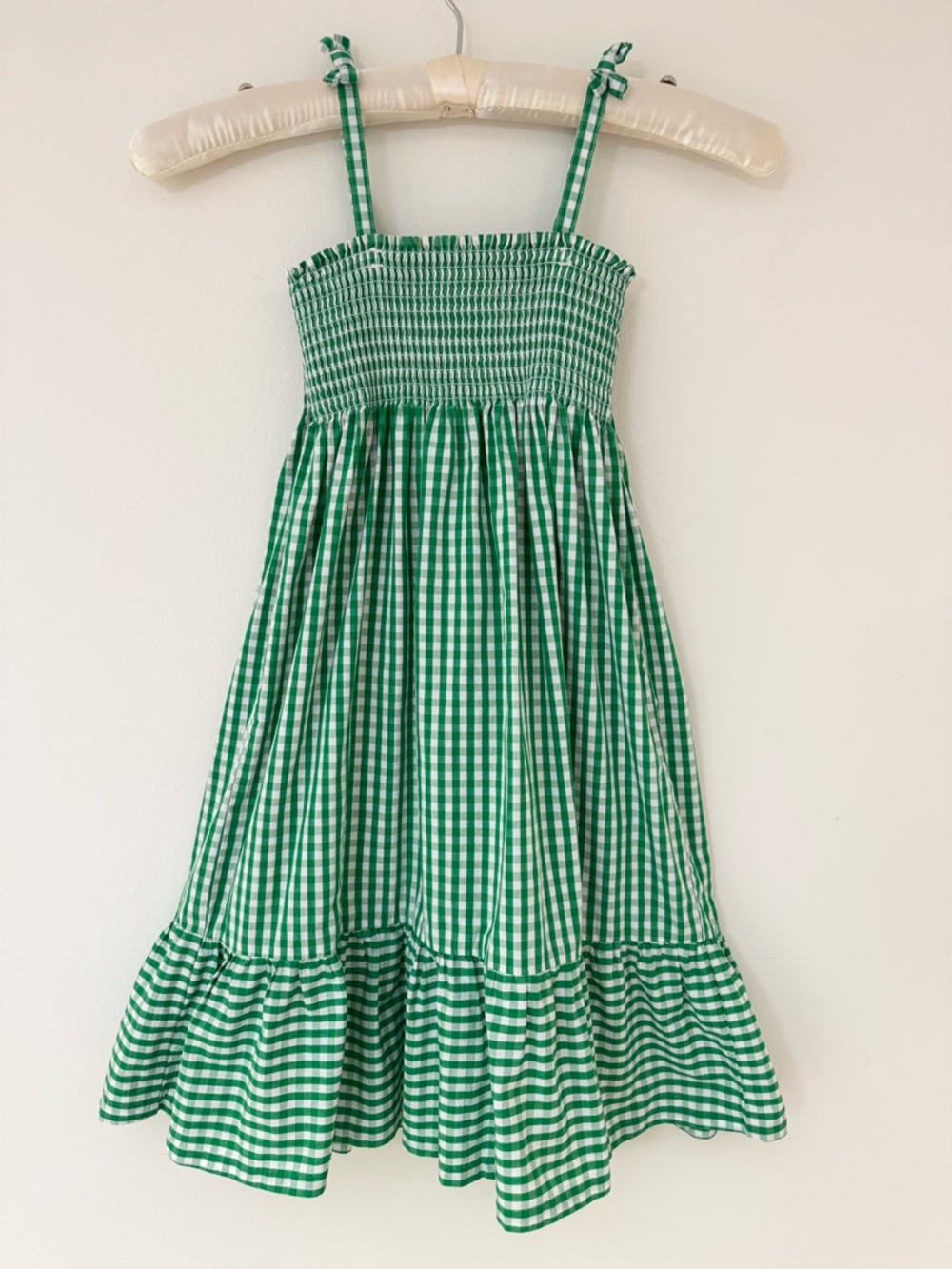 Little English Green Gingham Smocked Sundress with Ruffle Hem, Size 5